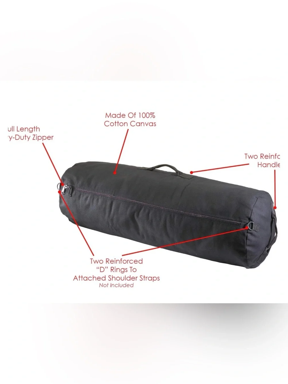 Texsport 30”X50” Zippered Canvas Duffle Bag - Black Travel & Gear Carrier